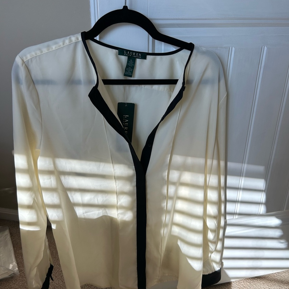 Cream and Black Men's Shirt